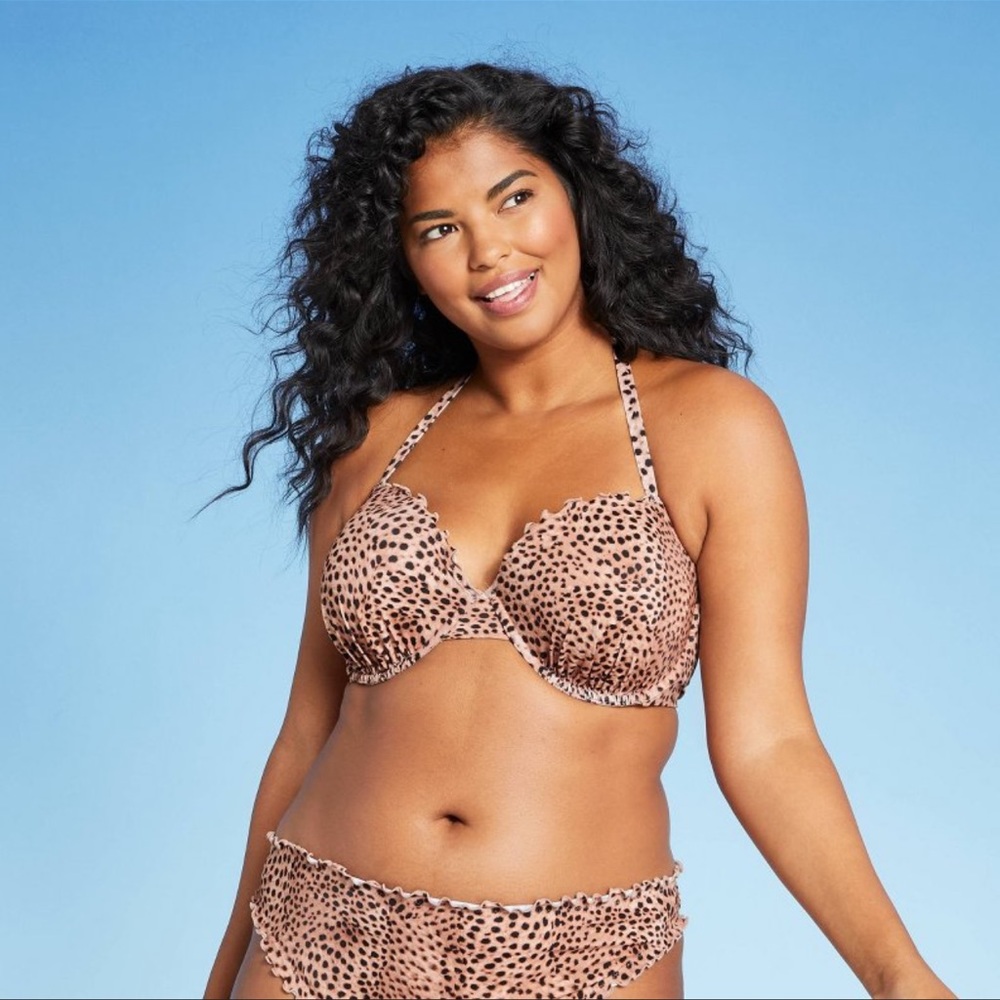 2/$20   Shade & Shore Ruffle Bikini Top - Animal Print NWOT